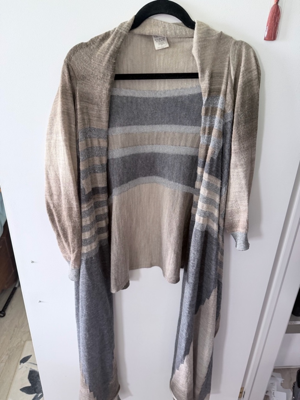 Patrizia Pepe Striped Open-Front Cardigan in Beige and Gray